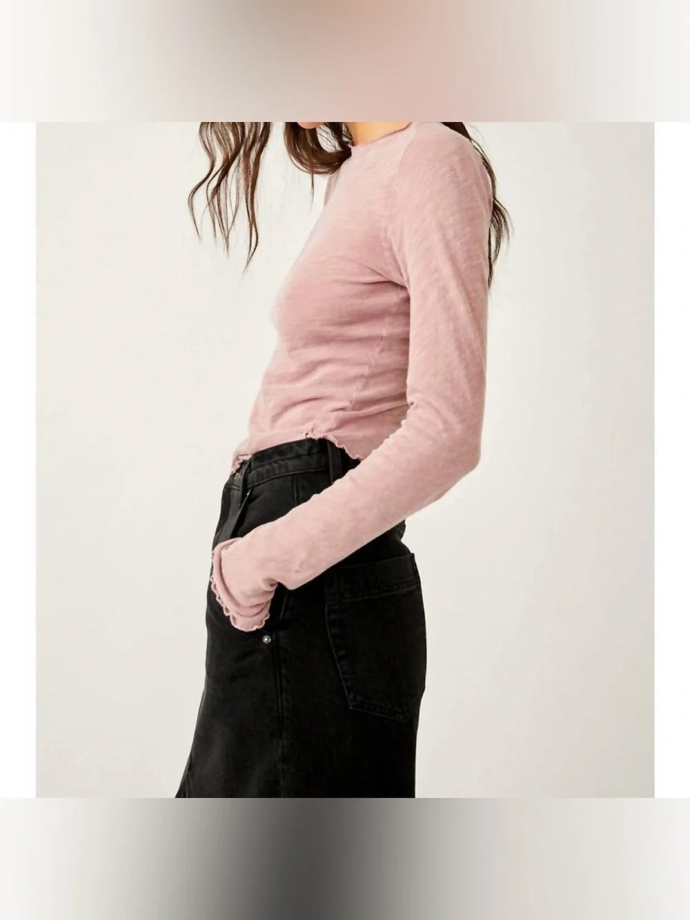 NWOT Free People We The Free Be My Baby Long-Sleeve Tee - Petal Pink - Large